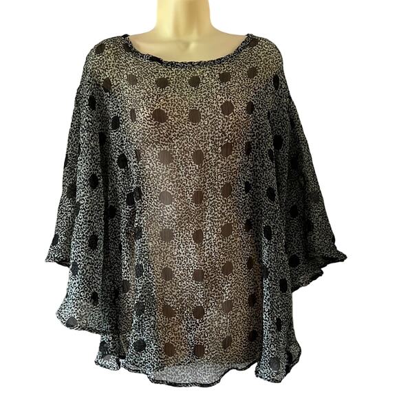 LaFemme 2X Sheer Crinkle Chiffon Print Blouse Batwing Vintage - Picture 1 of 8